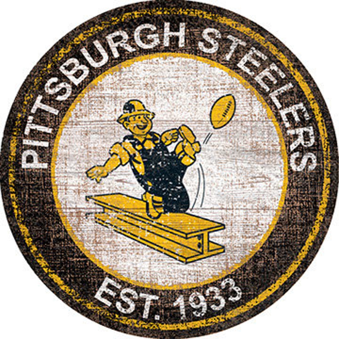 NFL Pittsburgh Steelers Round Distressed THROWBACK Established Wood