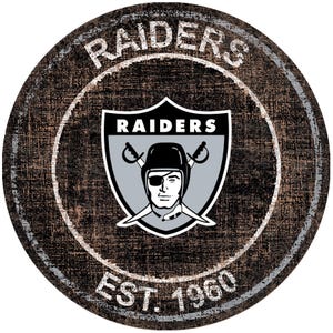 NFL Oakland Raiders Round Distressed THROWBACK Established Wood Sign 24&quot; In Diameter