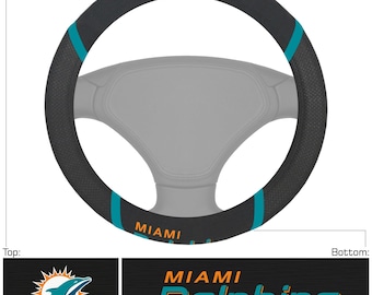 Miami Dolphins Embroidered Steering Wheel Cover Black