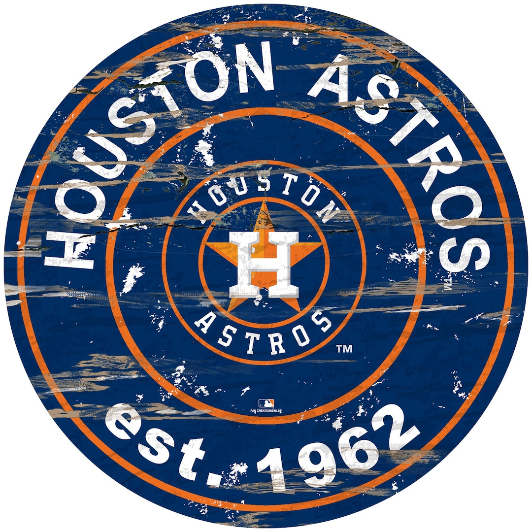 Houston Astros Round Distressed Established Wood Sign 24
