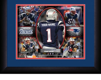 New England Patriots NFL Personalized Action Collage 15x18 MATTED and FRAMED