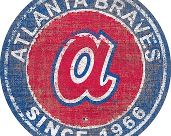 Atlanta Braves Sign Vintage Round Distressed Established Historic Wood Sign 24" Diameter
