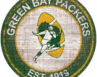 Letrero de madera redondo vintage de los Green Bay Packers, estilo retro histórico, 24 pulgadas.