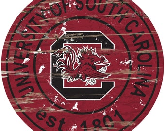 NCAA University of South Carolina Round Distressed Established Wood Sign 24" Diameter