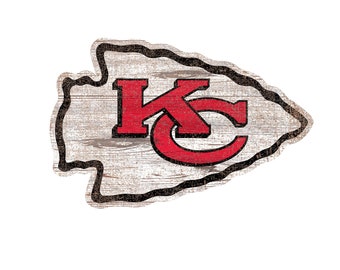 Kansas City Chiefs Distressed Logo Cut Out Wood Sign 24" Diameter Select NEW
