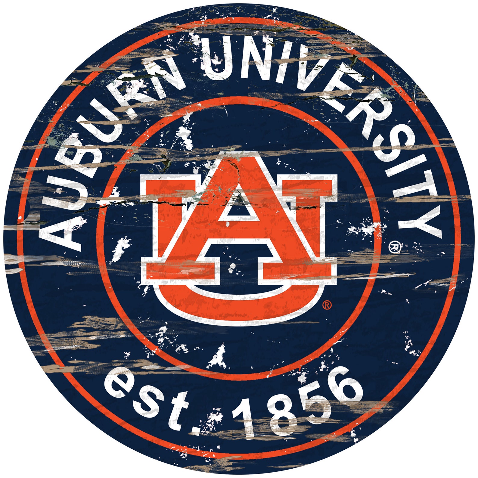 NCAA Auburn University Round Distressed Established Wood Sign 24 ...