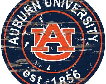 Auburn Tigers Round Distressed Established Wood Sign 24" Diameter