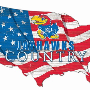 Kansas Jayhawks USA Country Flag Team Sign Wood Plaque 18 x 11 NEW