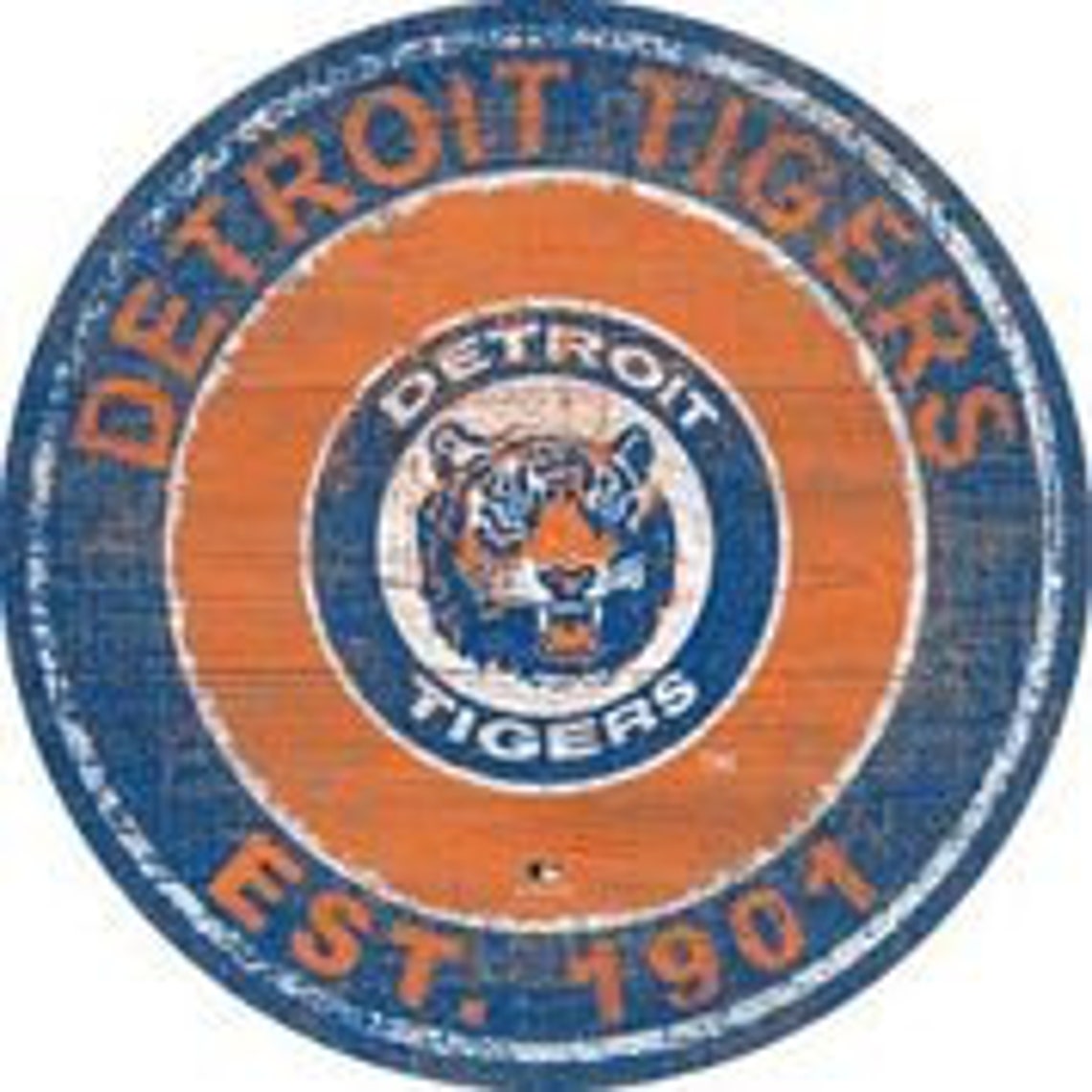 Detroit Tigers MLB Round Distressed Established Historic Wood Etsy