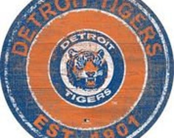 Detroit Tigers Sign Vintage Distressed Established Historic Vintage Wood Sign 24" Diameter