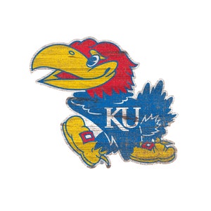 Kansas Jayhawks Distressed Logo Cut Out Wood Sign 24&quot; Diameter Select NEW