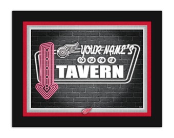 Detroit Red Wings Personalized Sign Framed Neon Tavern Print Sign 18x14