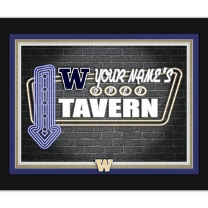 Washington University Personalized Sign Framed Neon Tavern Print Sign 18x14