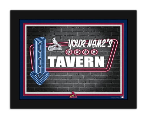 Black St. Louis Cardinals 12'' x 16'' Personalized Framed Neon Tavern Print