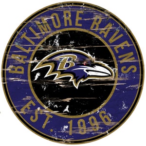 NFL Baltimore Ravens Round Distressed Established Wood Sign 24&quot; In Diameter