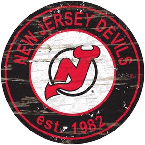 New Jersey Devils Round Distressed Established Wood Sign 24" In Diameter