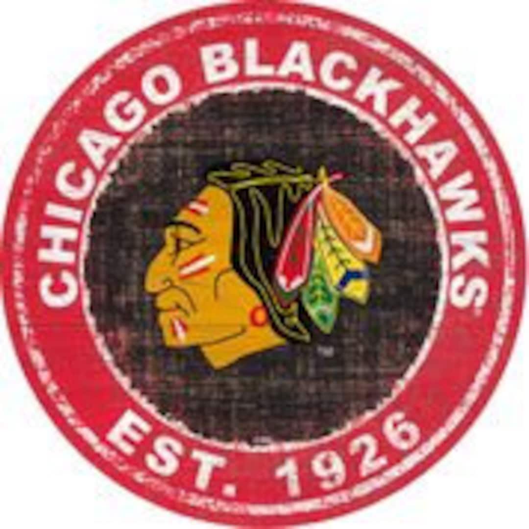 Chicago Blackhawks Sign Vintage Round Distressed Established Historic ...