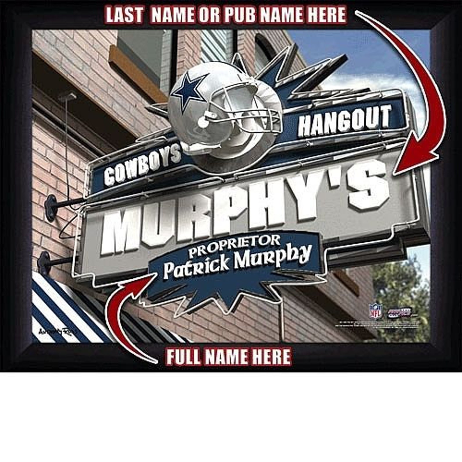 NFL Personalized 11x14 FRAMED Sports Pub PrintDallas Cowboys Etsy