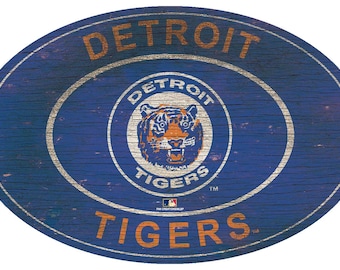 Detroit Tigers Historic Sign Vintage Throwback Wall Art 46" Distressed Wood Sign