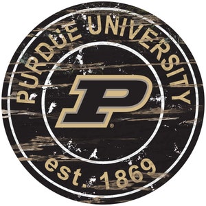 Purdue University NCAA Round Distressed Established Wood Sign 24&quot; Diameter