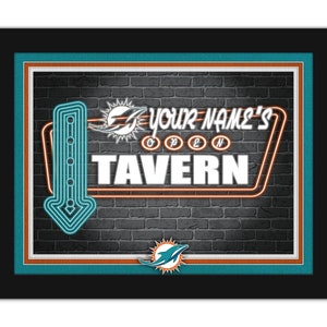 Miami Dolphins Personalized Sign Framed Neon Tavern Print Sign 18x14