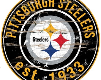 NFL Pittsburgh Steelers Round Distressed Established Wood Sign 24" In Diameter
