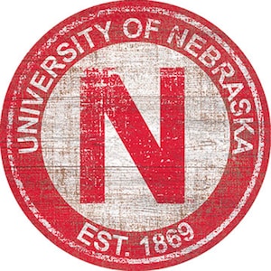 NCAA University Of Nebraska Round Distressed Historic Established Wood Sign 24&quot; In Diameter