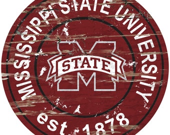 Mississippi State Bulldogs Sign Distressed Established Wood Sign 24" Diameter