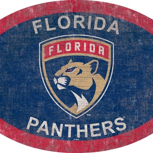 Florida Panthers Sign Wall Art 46&quot; Distressed & Weathered Sign Team Color