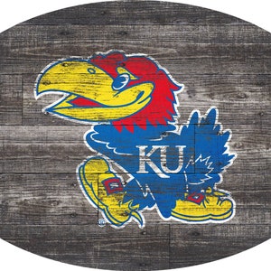 Kansas Jayhawks Sign Wall Art 46&quot; Distressed & Weathered Sign