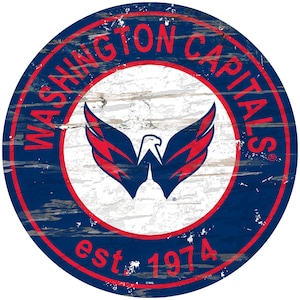Washington Capitals Round Distressed Established Wood Sign 24&quot; In Diameter