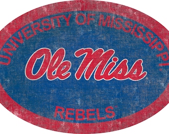 Ole Miss Rebels Sign Wall Art 46" Distressed & Weathered Sign Team Color