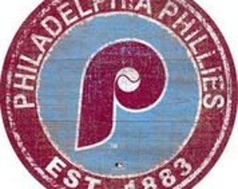Philadelphia Phillies Sign Vintage Round Distressed Established Historic Wood Sign 24" Diameter