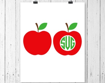 INSTANT DOWNLOAD! SVG, Apple Svg, Teacher Svg, Teacher Monogram Svg, School Svg, Split Apple Svg, Apple Cricut Cut File, Apple Vinyl