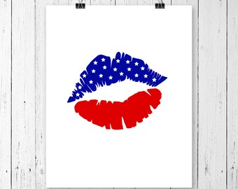 INSTANT DOWNLOAD! SVG, Flag Lips Svg, American Flag Lip Svg, Fourth of July Svg, 4th of July Svg, Patriotic Lips Svg, Svg Files, Cricut File