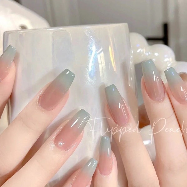 Handmade Mint Blue Ombre Press On Nails Ombre Nails Blue Nails Pastel Nails Acrylic Nails