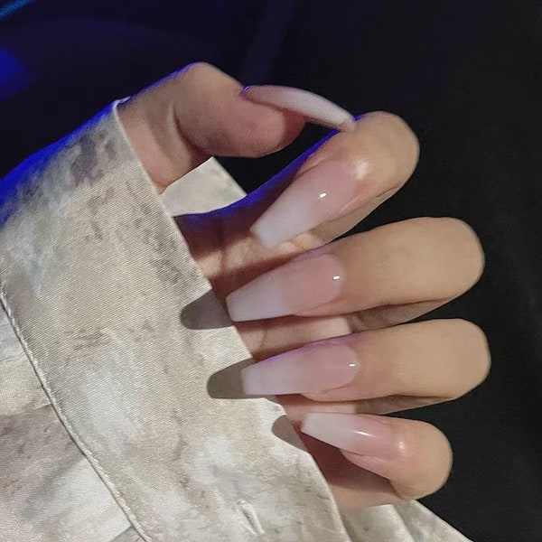 Handmade Gradient Ombre Nude Milky Press On Nails Nude Nails Milky Nails Ombre Nails Gradient Nails Gel Nail Coffin Oval Square Stiletto
