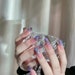 10 pcs Glossy Luxury Purple Rhinestone Powder Laser Aurora Rainbow Party Festive Handmade Press On Nails| Fake nails|False Nails| Coffin 