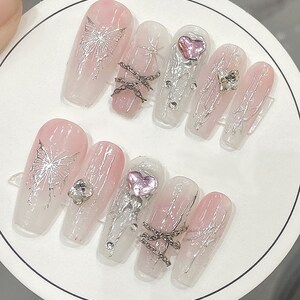 Handmade Y2K Gilding Silver Butterfly Chain Pink Milky Ombre Glitter ...