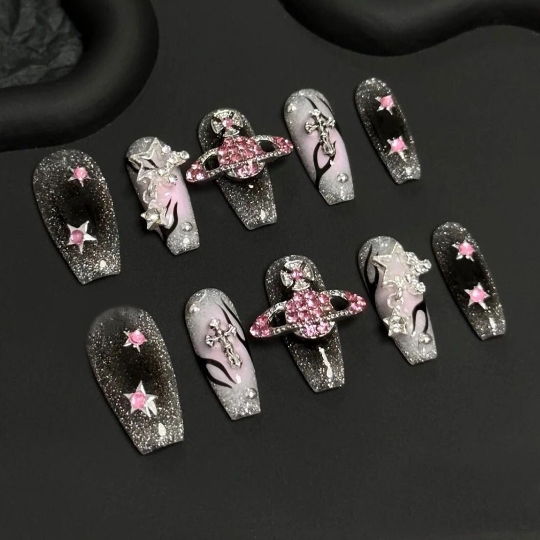 I Sugar Glitter I Luxury Personalized Reusable Press In Nail Set ( Medium  Square Used In Listing )