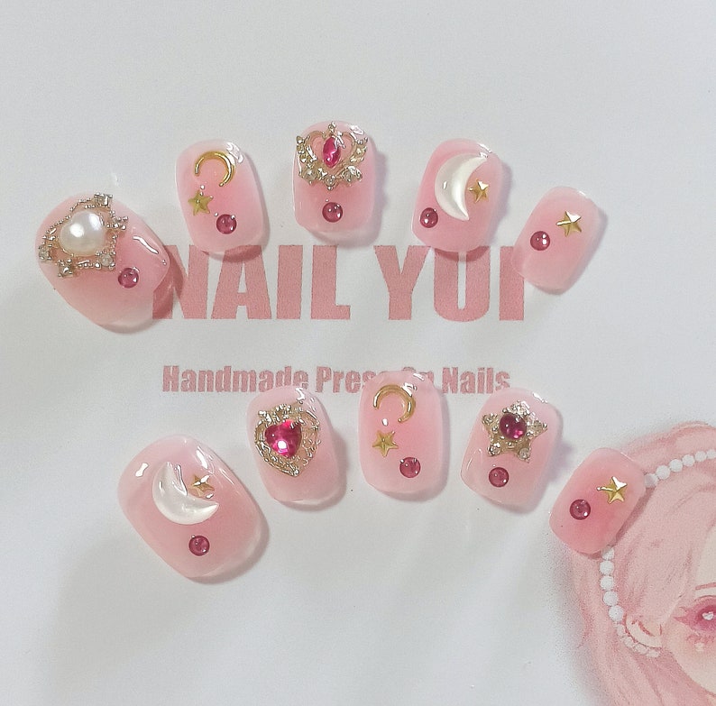 Handmade Pink Blush Sailor Moon Press on Nails Sailor Moon - Etsy