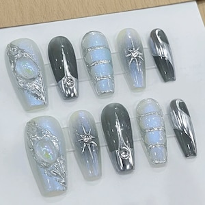 Handmade Y2K Gilding Silver Metallic Aurora Blue Opal Ombre - Etsy