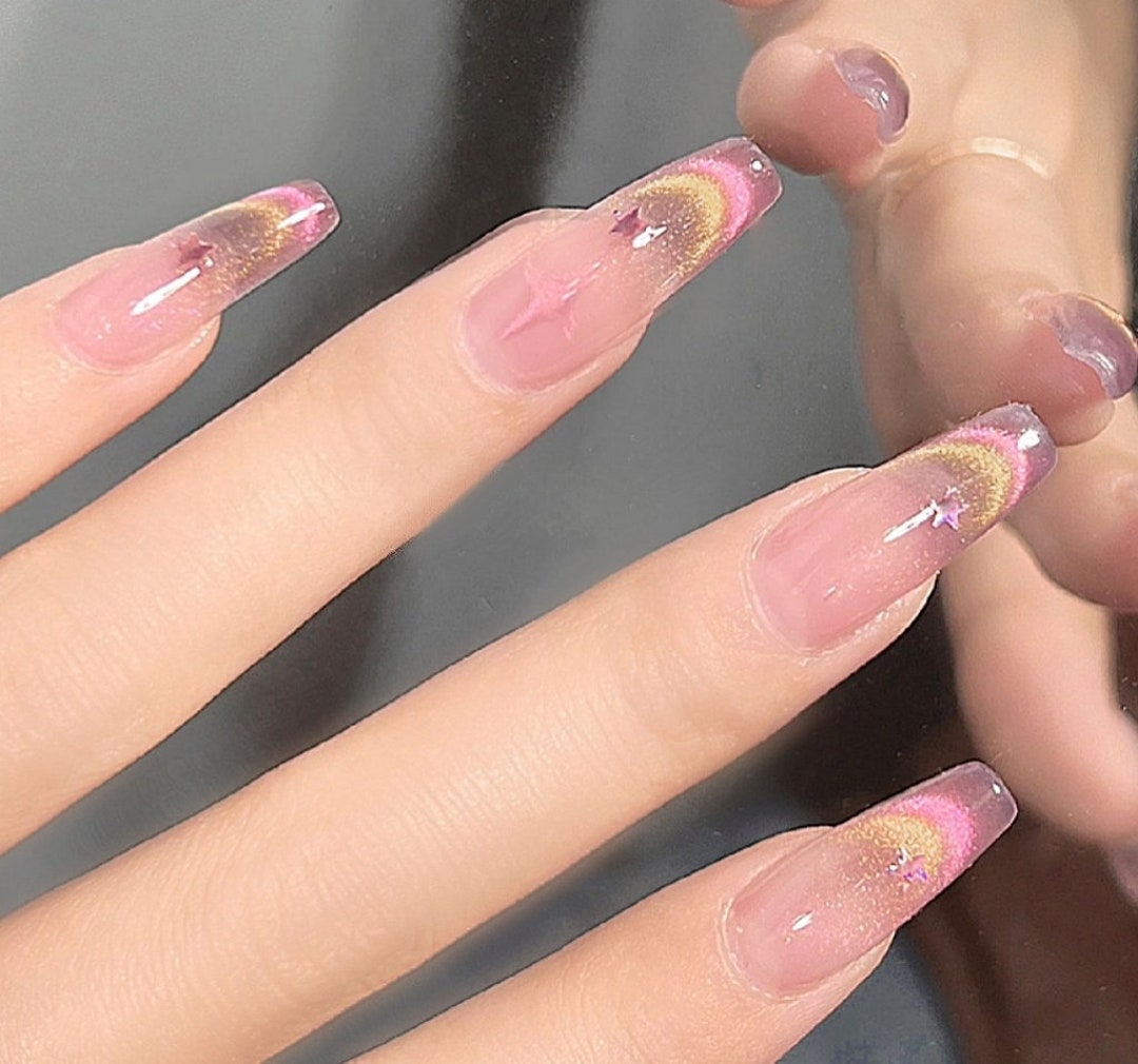 Handmade Pink Sunset Gold Double Cat Eye Aurora Pink Star Etsy