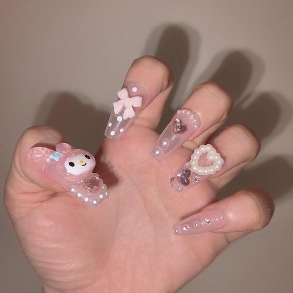 PINK OMBRE NAILS Gummy Bear Nails Long Square Nails Butterfly Nails With  Charms Kawaii Nails Glitter Nails Cute Nails Pastel - Etsy