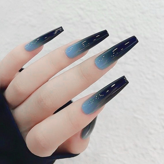 Ombre Black smudged clear artificial coffin fake nails Graffiti extra Gel  fasle nails Orange halloween Art nails 24pcs - AliExpress