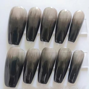 Handmade Ombre Nude Black Press On Nails Nude Nails Black Nails Ombre nails Gel Nail Coffin Oval Square Stiletto Long Medium Short image 5