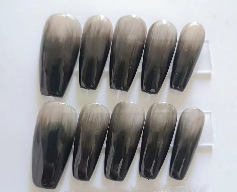 Handmade Ombre Nude Black Press On Nails Nude Nails Black Nails Ombre nails Gel Nail Coffin Oval Square Stiletto Long Medium Short image 5