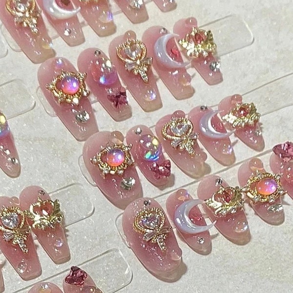 Handmade Sailor Moon Press On Nails Sailor Moon Nails Japanese Nails Kawaii Nails Fake Nails Long Short Coffin Square Oval