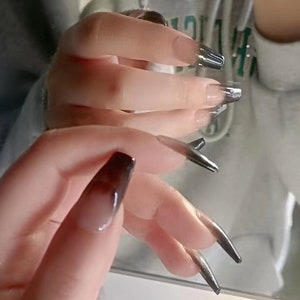 Handmade Ombre Nude Black Press on Nails Nude Nails Black Nails Ombre