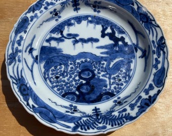 Qing blue and white deer plate